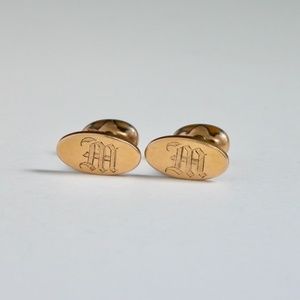 Antique Initial Engraved M Gold Tone Cufflinks